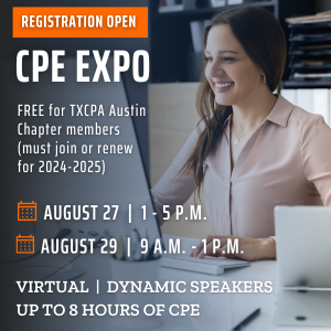 Free CPE Expo for TXCPA Austin Members | Aug. 27 and Aug. 29